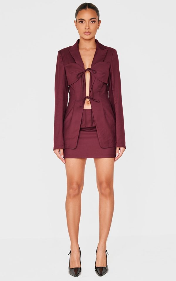 Burgundy Tailored Woven Pocket Detail Low Rise Micro Mini Skirt