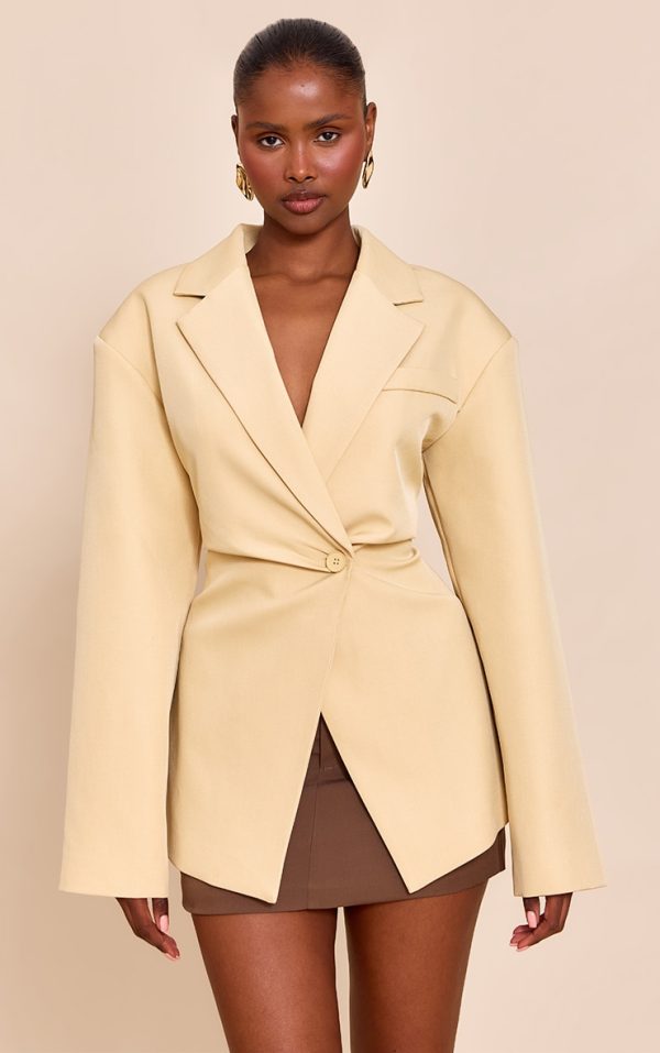 Butter Cream Tailored Cinched Waist Blazer