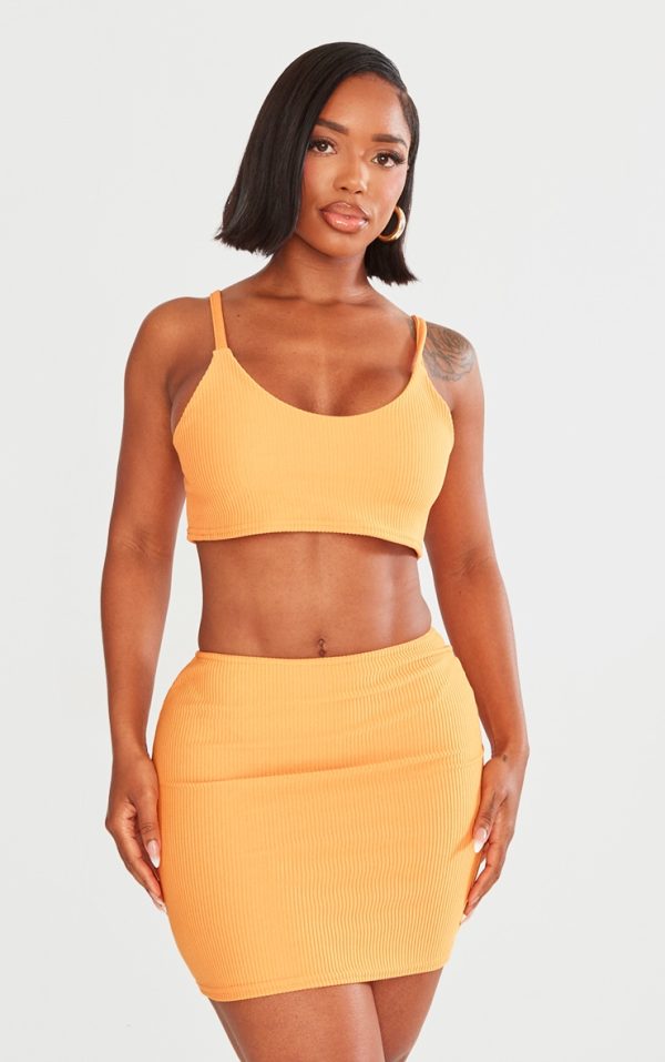 Shape Orange Strappy Ribbed Crop Top