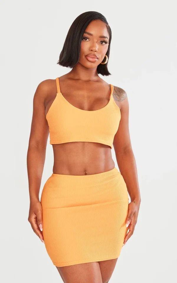Shape Orange Strappy Ribbed Crop Top
