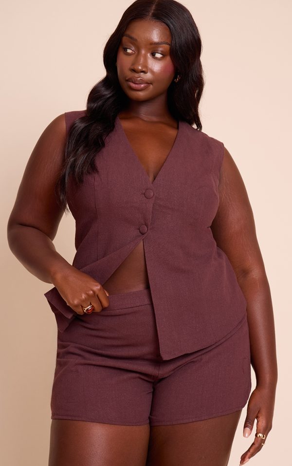 Plus Deep Chocolate Premium Linen Button Vest