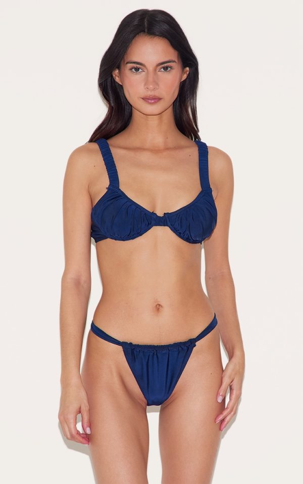 Navy Blue Ruched Underwired Bikini Top