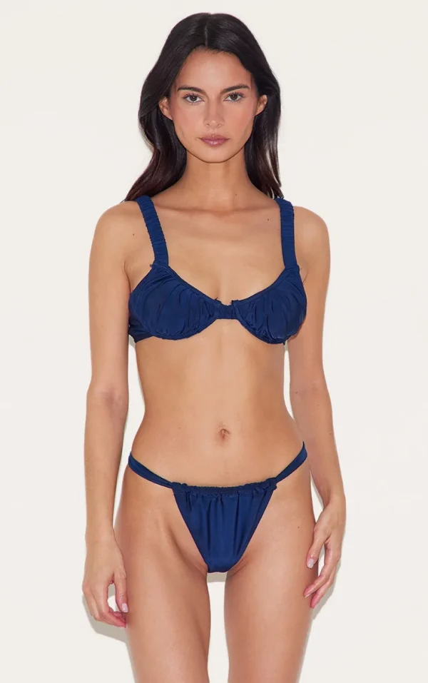 Navy Blue Ruched Underwired Bikini Top