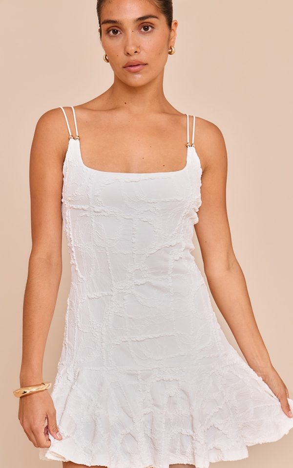 Petite White Textured Double Strap Shift Mini Dress