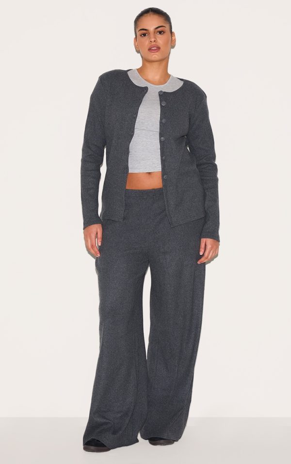 Plus Grey Soft Touch Rib Wide Leg Pants