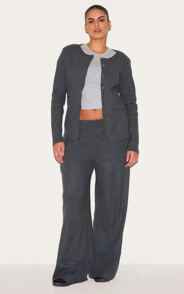Plus Grey Soft Touch Rib Wide Leg Pants