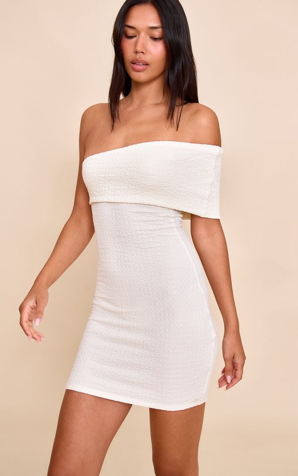 Cream Textured One Shoulder Bodycon Dress