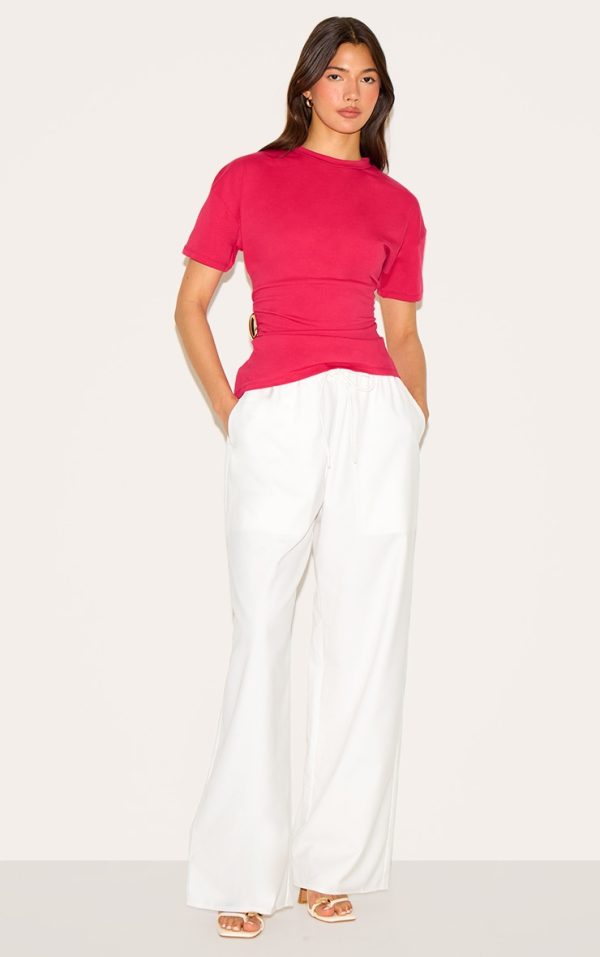 White Woven Drawstring Low Rise Relaxed Pants