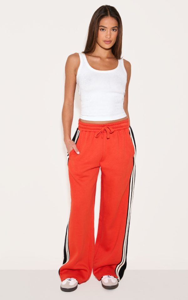 Red Contrast Stripe Detail Wide Leg Sweatpants