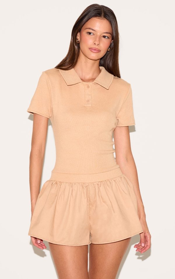 Sand Rib Polo Collar Detail Skort Romper