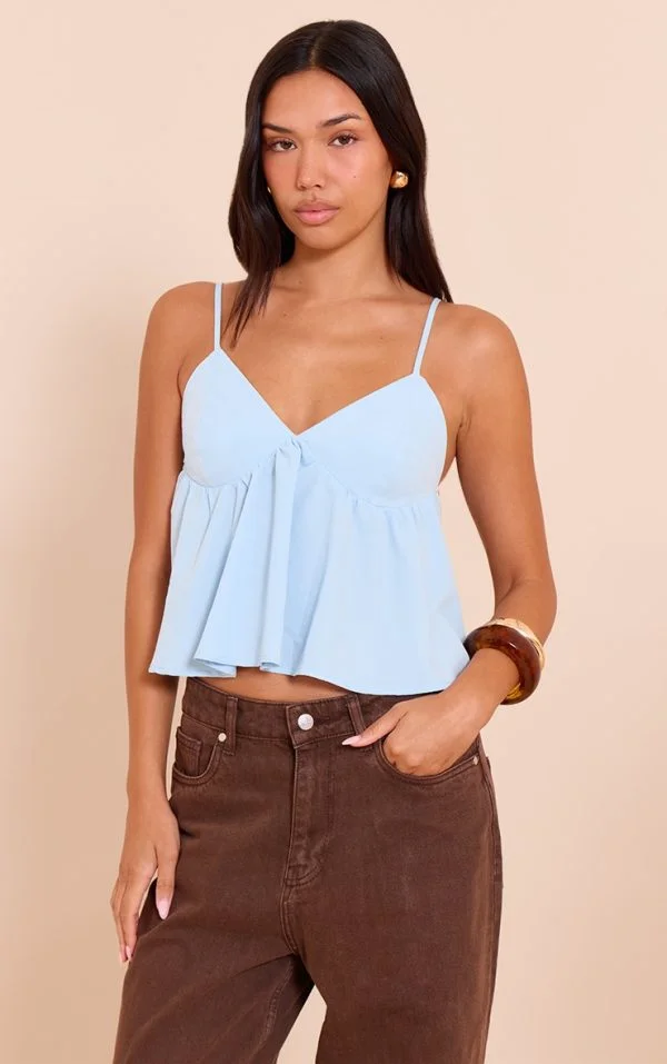 Sky Blue Matte Satin Bust Detail Cami