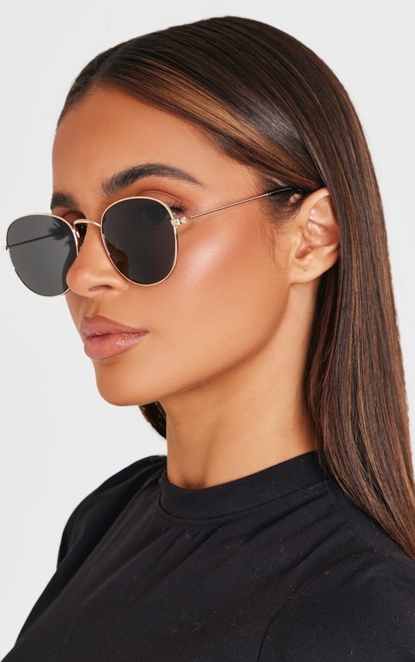 Black On Gold Circular Sunglasses