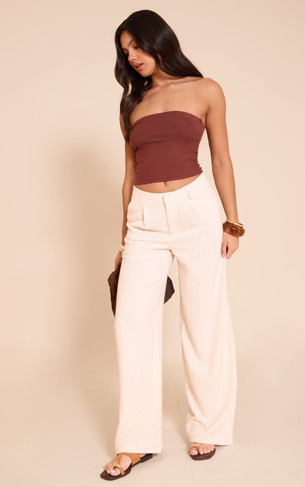 Natural Linen Look Tailored Straight Leg Pants
