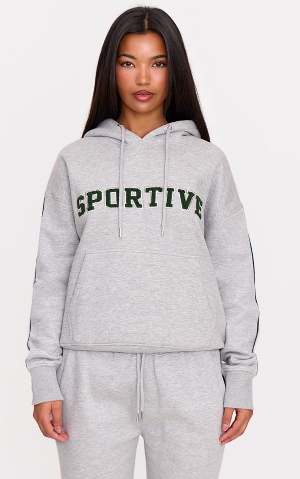 Grey Marl Sportive Print Hoodie