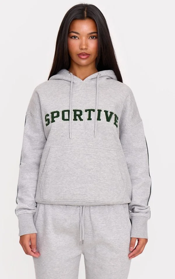 Grey Marl Sportive Print Hoodie