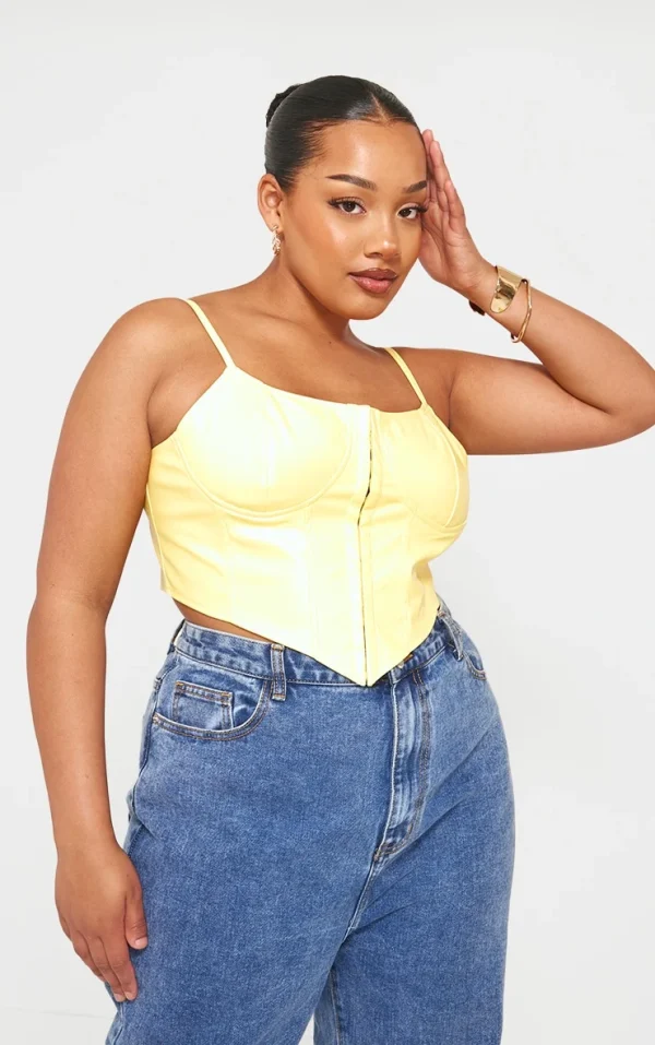 Plus Lemon Hook And Eye Seam Detail Corset Top