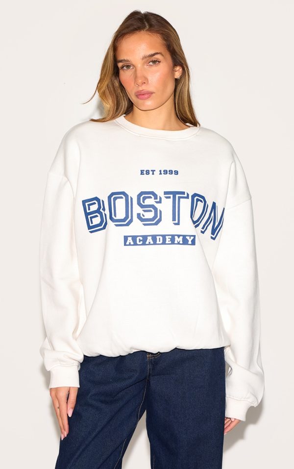 Cream Oversized Boston Print Sweatshirt