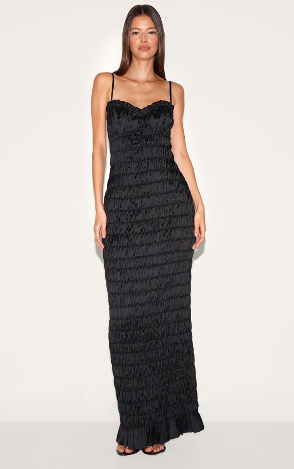 Black Satin Ruched Underwired Maxi Dress