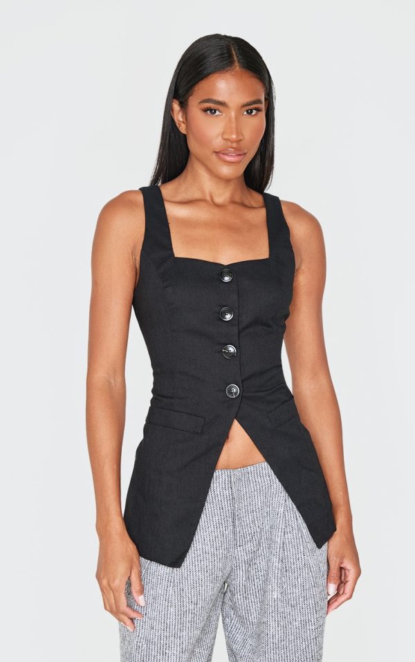 Black Longline Square Neck Vest