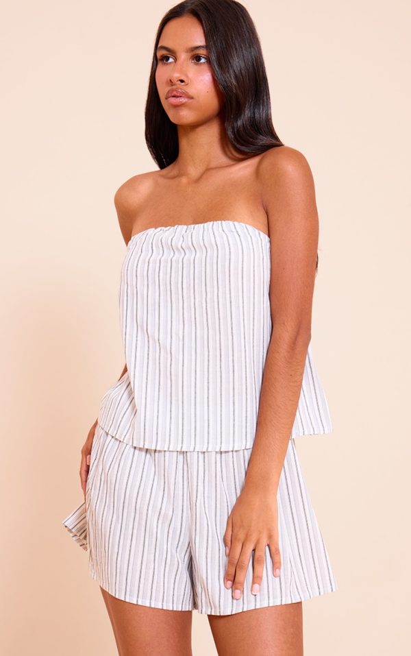 Petite Grey Stripe Bandeau Flowy Top