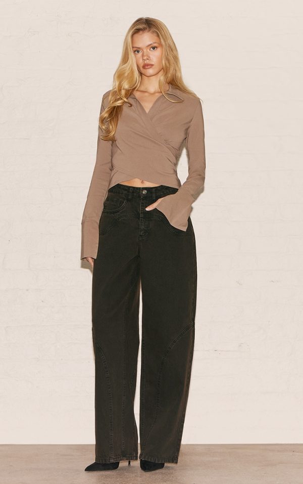 Dark Chocolate High Waist Western Seam Detail Jeans