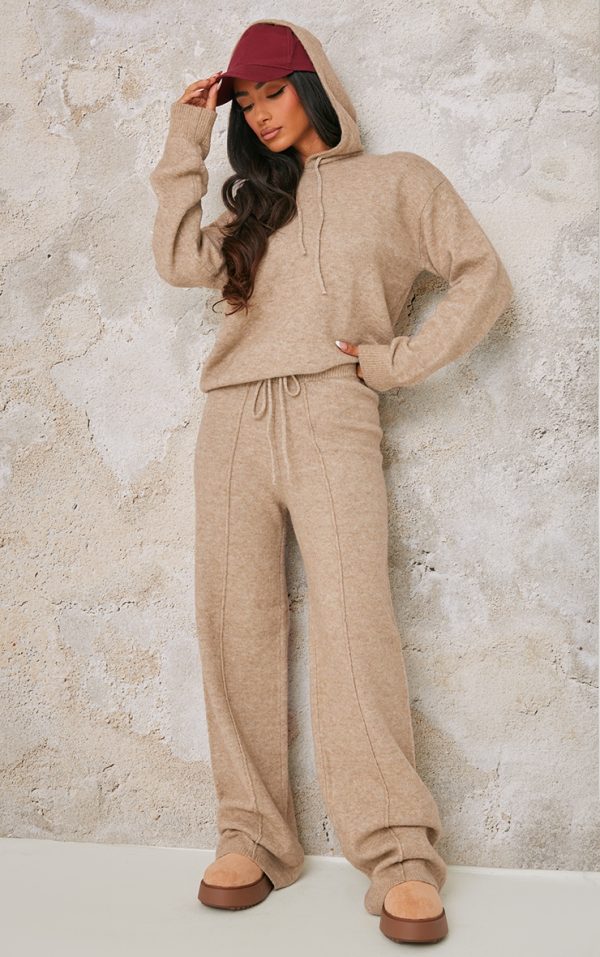 Petite Pebble Knitted Seam Detail Wide Leg Pants