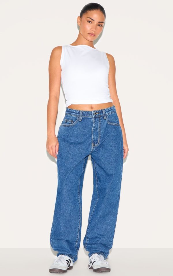 Petite Dark Blue High Waist Mom Jean