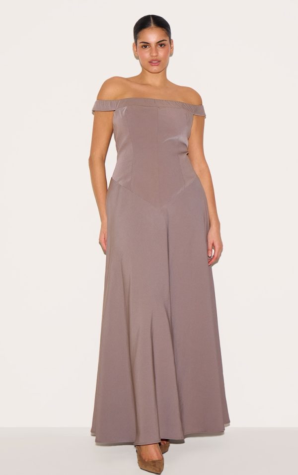 Plus Mushroom Structured Bardot V Waist Maxi Dress