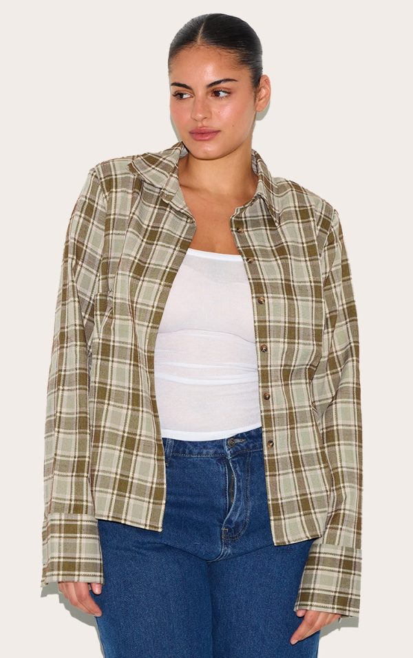 Plus Green Fitted Check Shirt