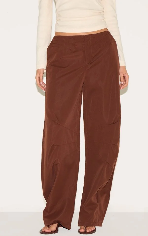 Chocolate Woven Tailored Cocoon Leg Pants