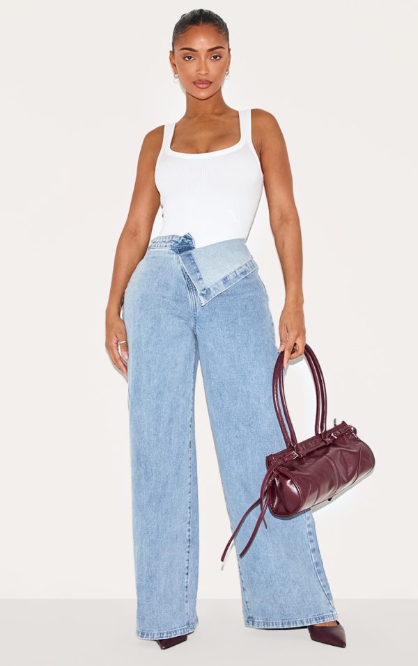 Shape Light Blue Wash Foldover Waist Wide Leg Jeans