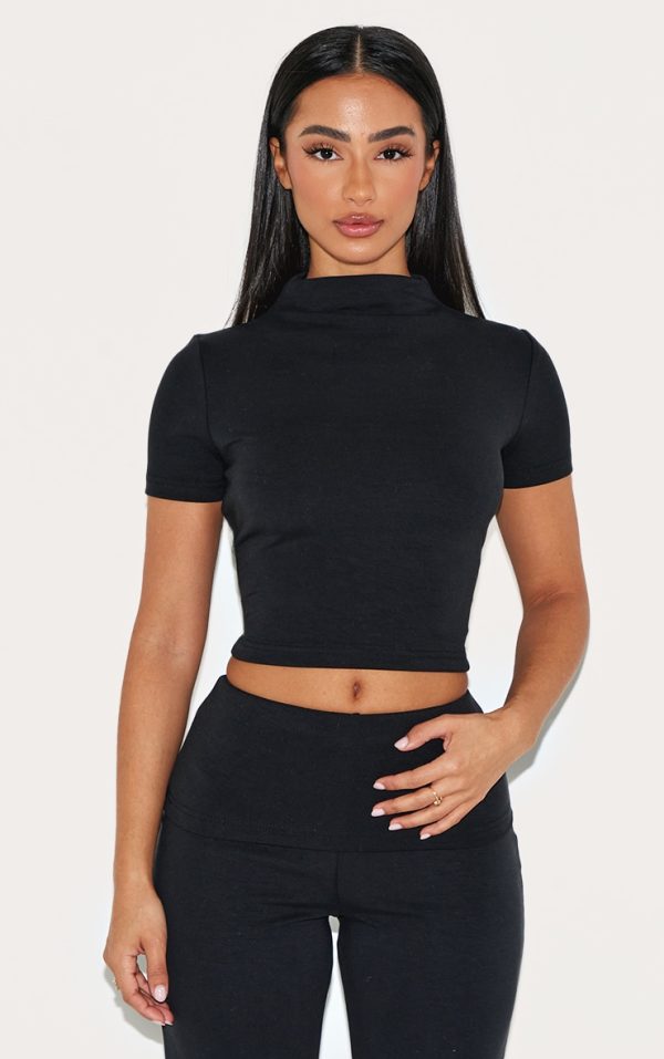 Petite Black Modal Cap Sleeve Crop Top