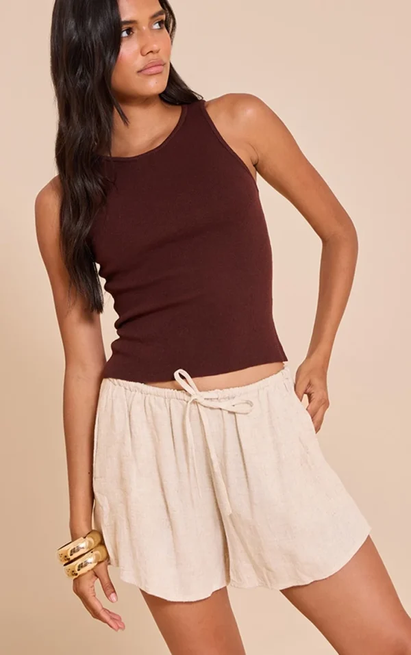 Natural Linen Look Floaty Drawstring Shorts