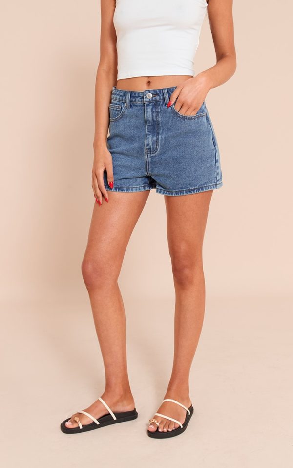 Tall Mid Blue Wash High Waisted Basic Shorts