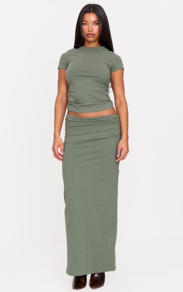 Sea Green Foldover Cotton Maxi Skirt