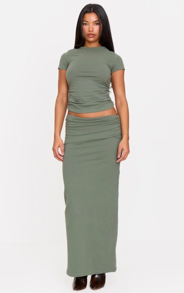 Sea Green Foldover Cotton Maxi Skirt