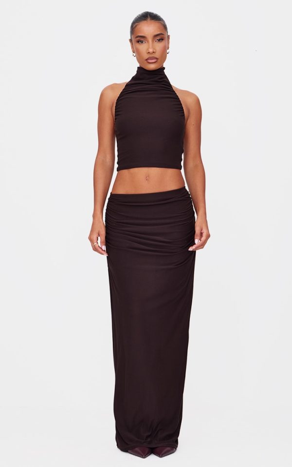 Chocolate Soft Touch Ruched Maxi Skirt
