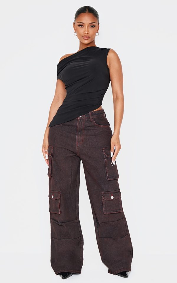 Shape Burgundy Wash Denim Pocket Detail Cargo Jeans