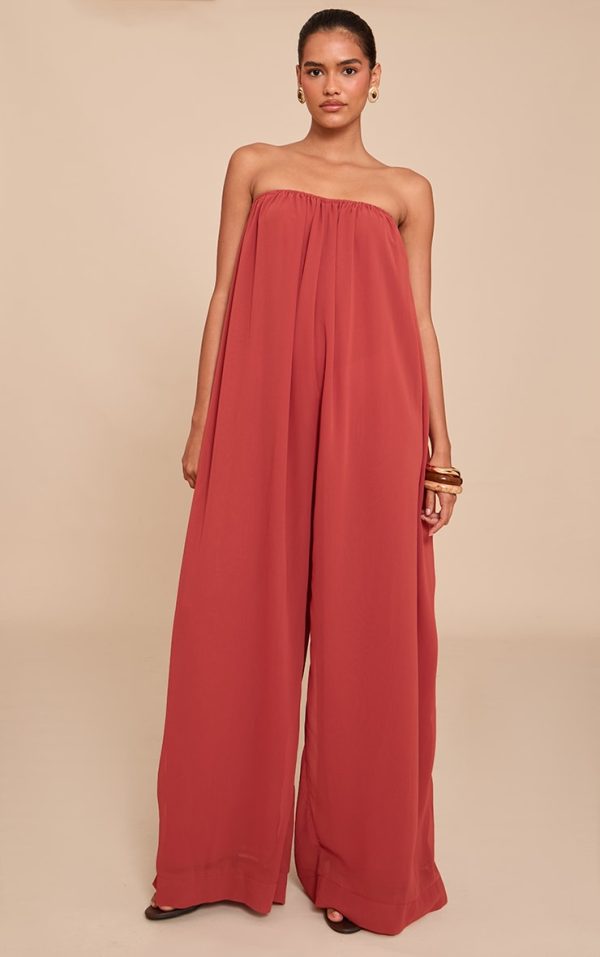 Rust Chiffon Bandeau Puffball Jumpsuit