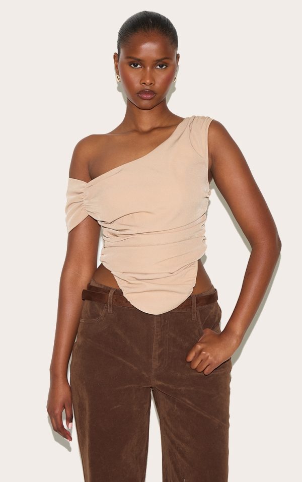 Sand Asymmetric Bardot Top