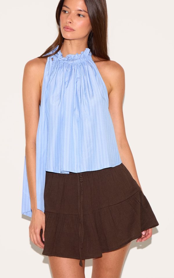 Chocolate Cotton Drawstring Tiered Mini Skirt