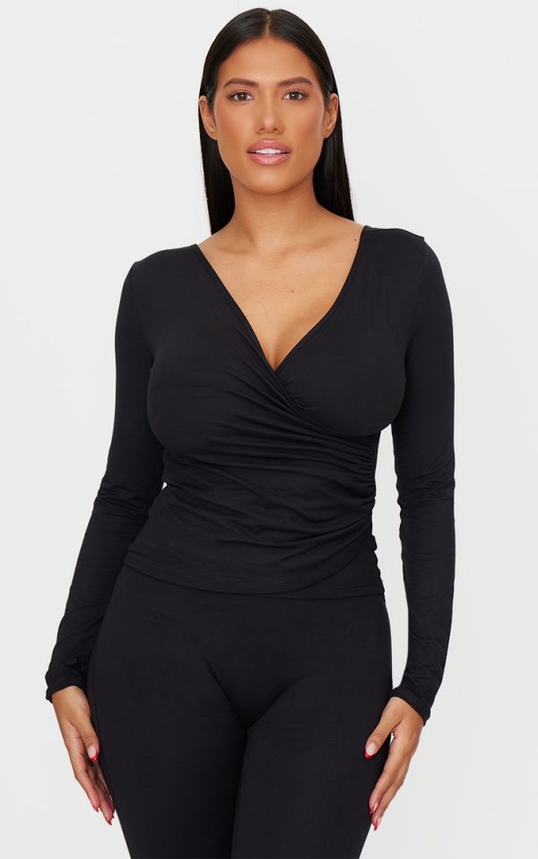 Shape Black Sculpt Long Sleeve Wrap Front Top