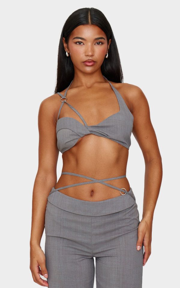 Grey Tailored Twist Bust Detail Bralet