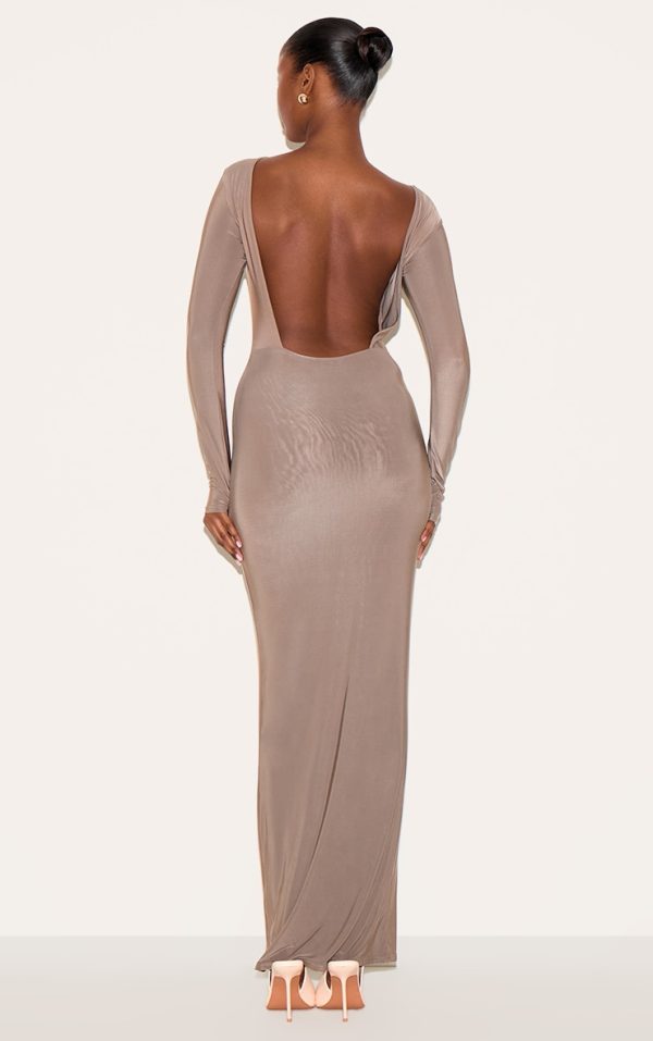Mushroom Double Layer Deep Back Maxi Dress