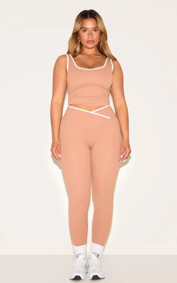 Shape Mocha Active Contrast Binding Wrap Waistband Leggings