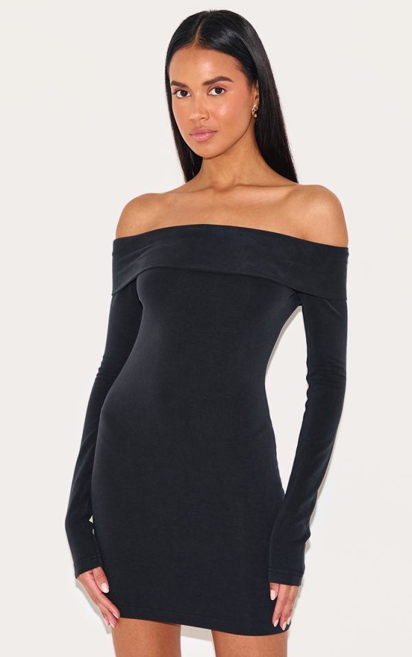 Black Premium Contour Bardot Bodycon Dress