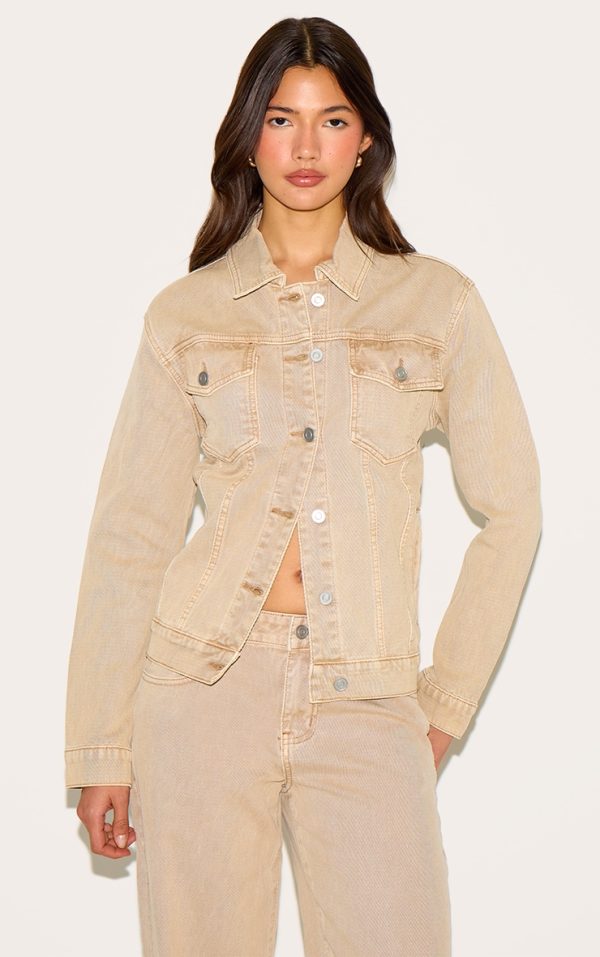 Sand Washed Corduroy Fitted Denim Jacket