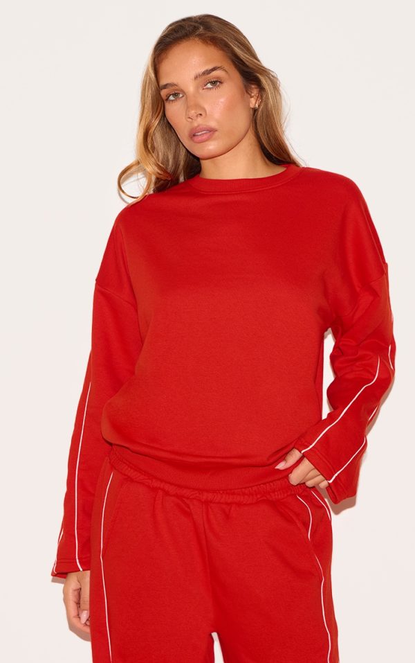 Red Contrast Piping Detail Sweatshirt