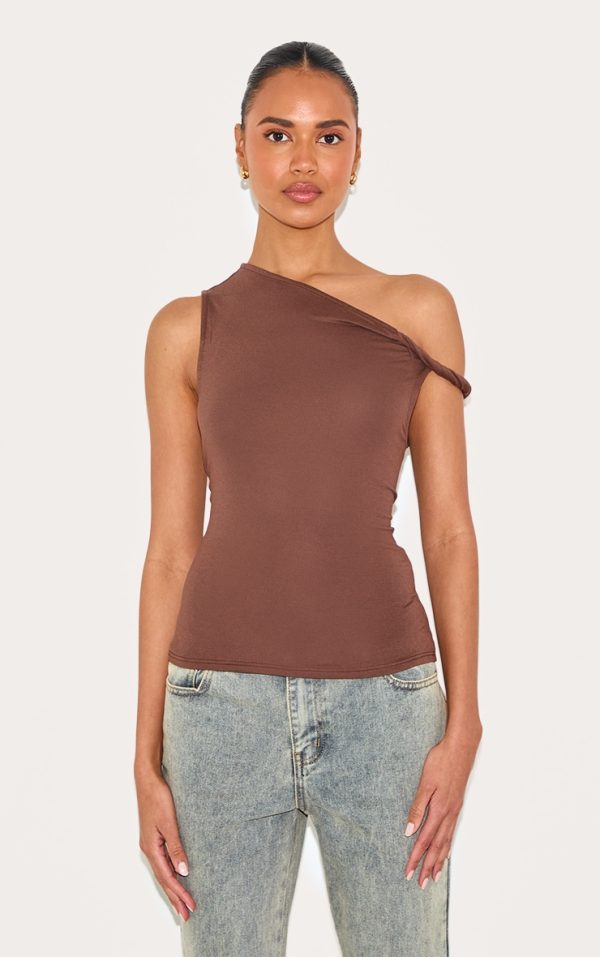 Mocha Soft Cotton Twist Detail Long Vest Top