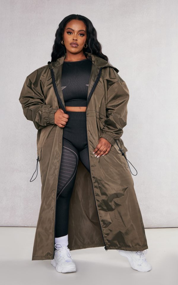 Plus Khaki Toggle Detail Midi Windbreaker